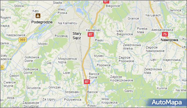 mapa Myślec, Myślec na mapie Targeo