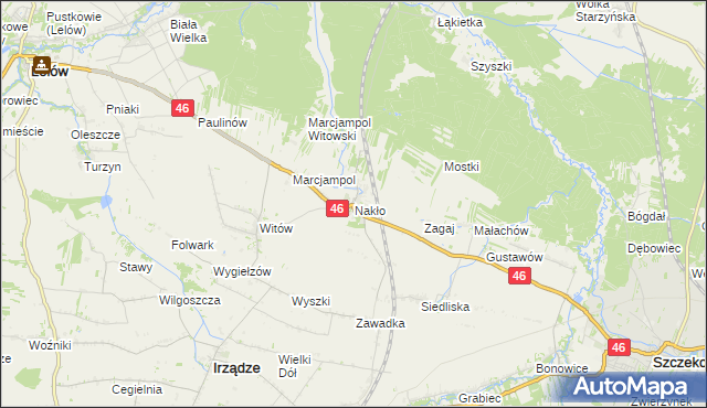 mapa Nakło gmina Lelów, Nakło gmina Lelów na mapie Targeo