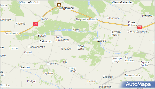 mapa Nowa Wieś gmina Nagłowice, Nowa Wieś gmina Nagłowice na mapie Targeo