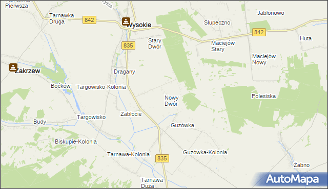 mapa Nowy Dwór gmina Wysokie, Nowy Dwór gmina Wysokie na mapie Targeo