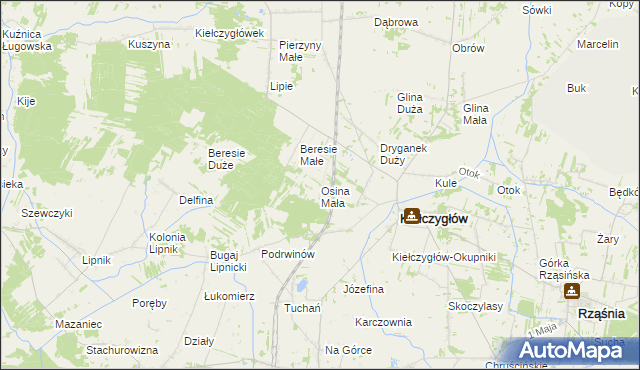 mapa Osina Mała gmina Kiełczygłów, Osina Mała gmina Kiełczygłów na mapie Targeo