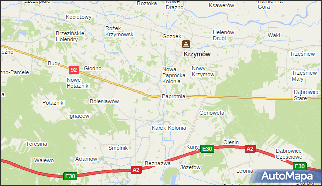 mapa Paprotnia gmina Krzymów, Paprotnia gmina Krzymów na mapie Targeo