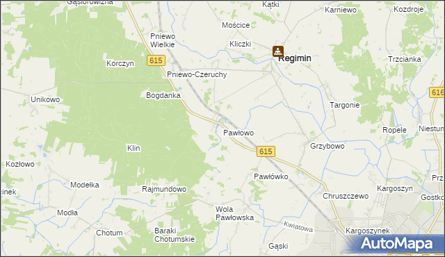 mapa Pawłowo gmina Regimin, Pawłowo gmina Regimin na mapie Targeo