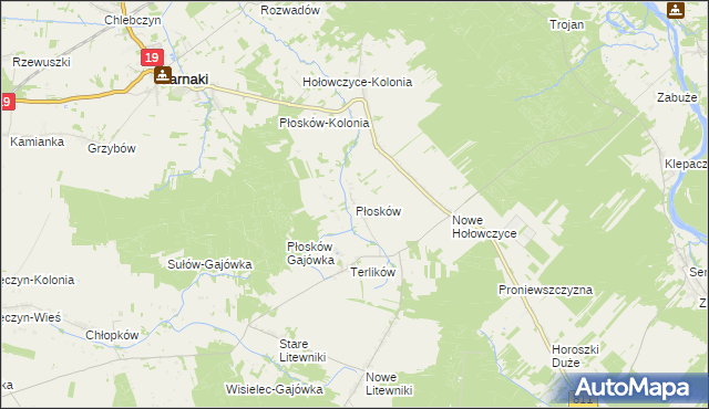 mapa Płosków gmina Sarnaki, Płosków gmina Sarnaki na mapie Targeo