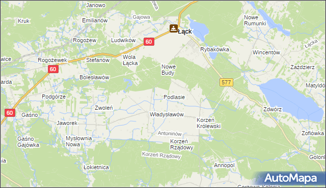 mapa Podlasie gmina Łąck, Podlasie gmina Łąck na mapie Targeo