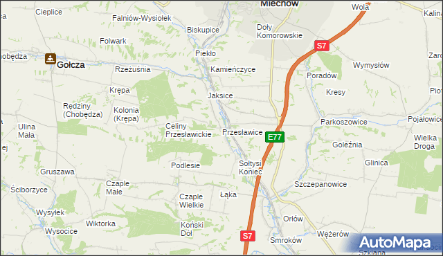 mapa Przesławice gmina Miechów, Przesławice gmina Miechów na mapie Targeo