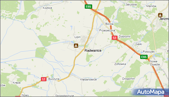 mapa Radwanice powiat polkowicki, Radwanice powiat polkowicki na mapie Targeo