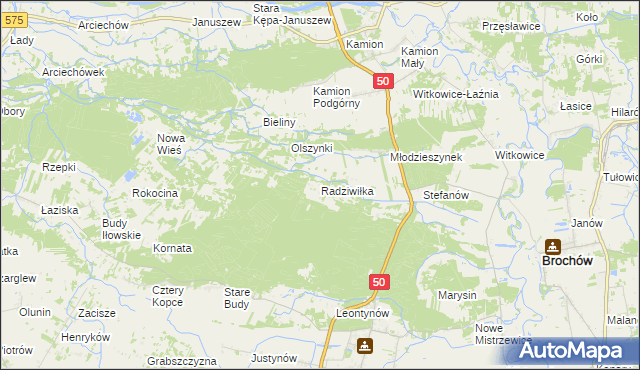 mapa Radziwiłka gmina Młodzieszyn, Radziwiłka gmina Młodzieszyn na mapie Targeo