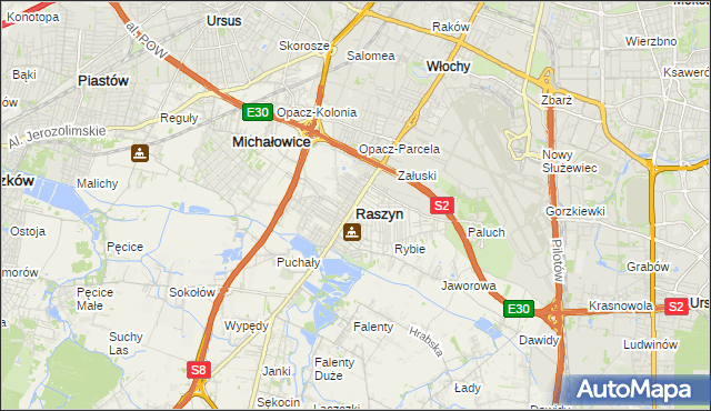 mapa Raszyn powiat pruszkowski, Raszyn powiat pruszkowski na mapie Targeo