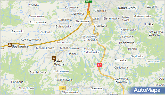 mapa Rokiciny Podhalańskie, Rokiciny Podhalańskie na mapie Targeo