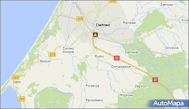 mapa Rusko gmina Darłowo, Rusko gmina Darłowo na mapie Targeo