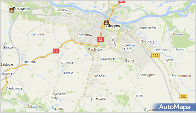 mapa Ruszowice gmina Głogów, Ruszowice gmina Głogów na mapie Targeo