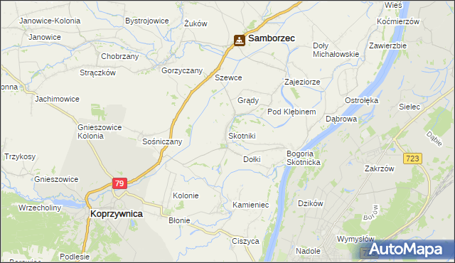 mapa Skotniki gmina Samborzec, Skotniki gmina Samborzec na mapie Targeo