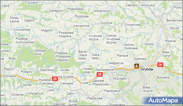 mapa Stara Wieś gmina Grybów, Stara Wieś gmina Grybów na mapie Targeo