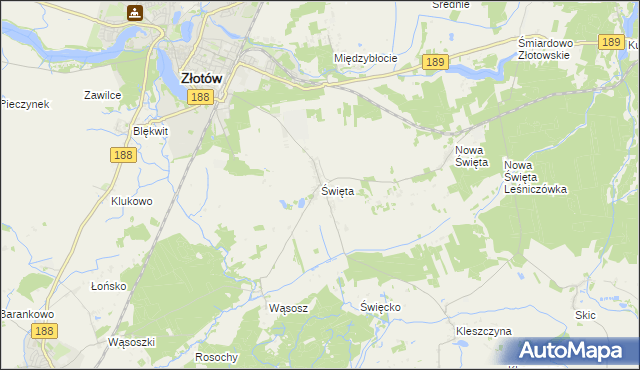 mapa Święta gmina Złotów, Święta gmina Złotów na mapie Targeo