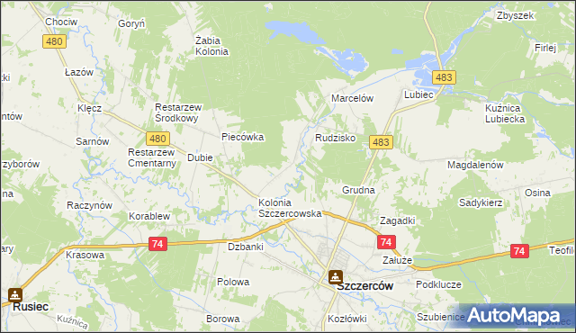 mapa Szczercowska Wieś, Szczercowska Wieś na mapie Targeo