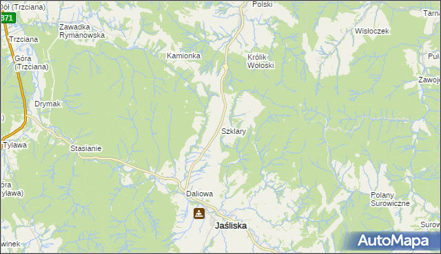 mapa Szklary gmina Jaśliska, Szklary gmina Jaśliska na mapie Targeo