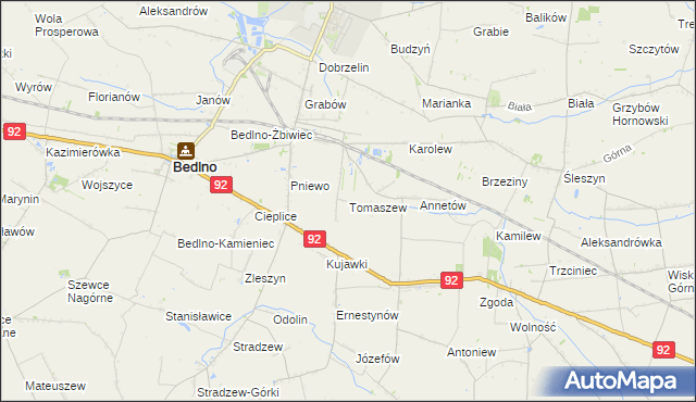 mapa Tomaszew gmina Bedlno, Tomaszew gmina Bedlno na mapie Targeo