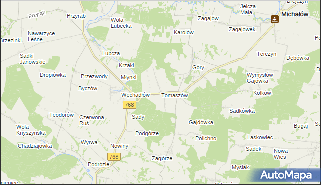 mapa Tomaszów gmina Michałów, Tomaszów gmina Michałów na mapie Targeo