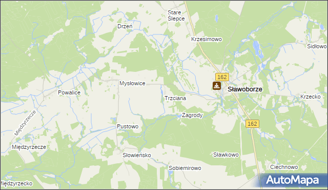 mapa Trzciana gmina Sławoborze, Trzciana gmina Sławoborze na mapie Targeo
