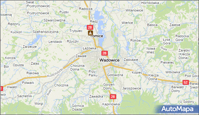 mapa Wadowice, Wadowice na mapie Targeo