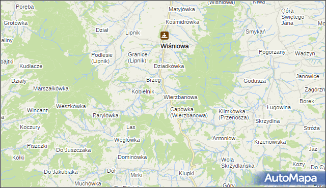 mapa Wierzbanowa, Wierzbanowa na mapie Targeo