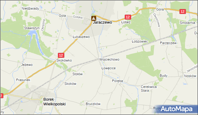mapa Wojciechowo gmina Jaraczewo, Wojciechowo gmina Jaraczewo na mapie Targeo