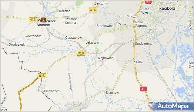 mapa Wojnowice gmina Krzanowice, Wojnowice gmina Krzanowice na mapie Targeo