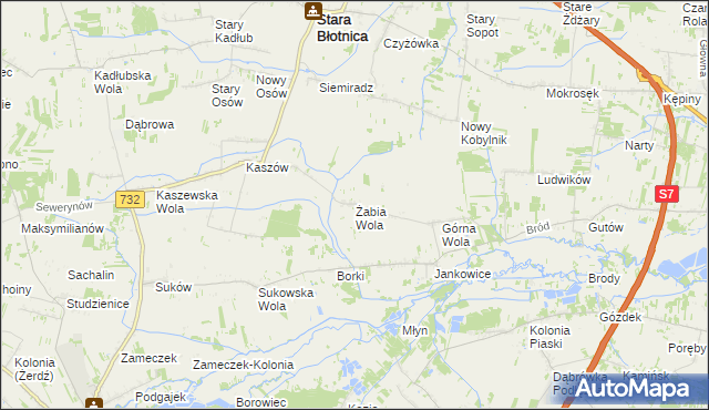 mapa Żabia Wola gmina Stara Błotnica, Żabia Wola gmina Stara Błotnica na mapie Targeo