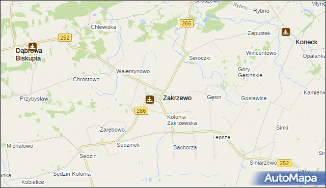 mapa Zakrzewo powiat aleksandrowski, Zakrzewo powiat aleksandrowski na mapie Targeo