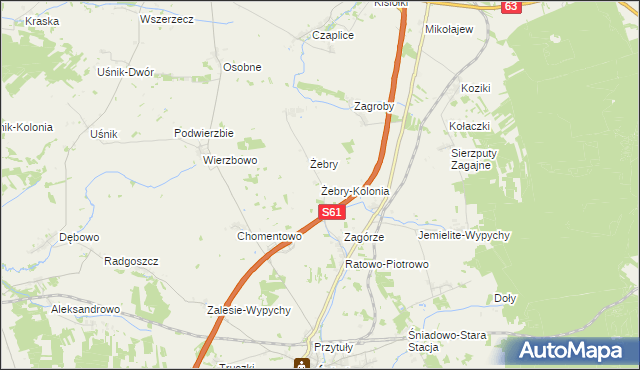 mapa Żebry-Kolonia gmina Śniadowo, Żebry-Kolonia gmina Śniadowo na mapie Targeo