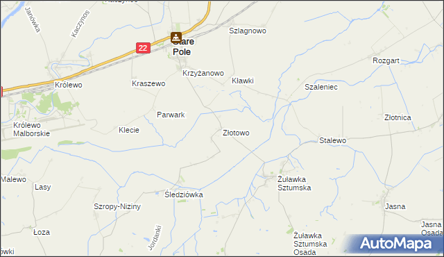 mapa Złotowo gmina Stare Pole, Złotowo gmina Stare Pole na mapie Targeo