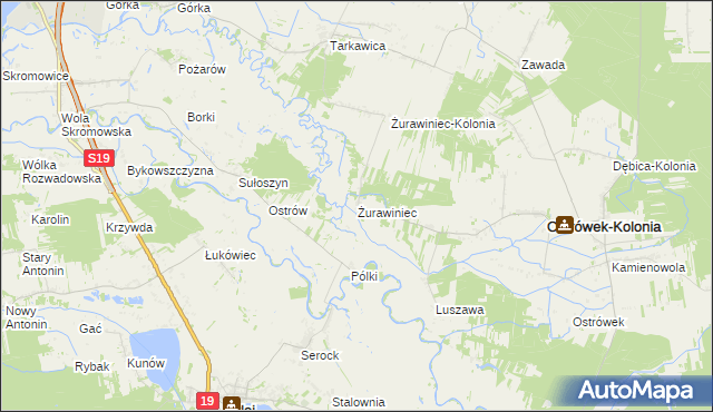 mapa Żurawiniec gmina Ostrówek, Żurawiniec gmina Ostrówek na mapie Targeo