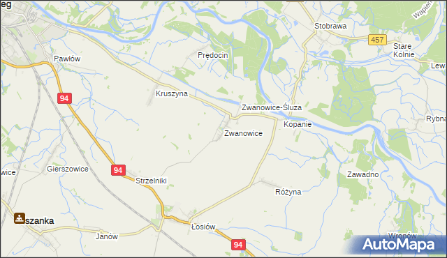 mapa Zwanowice gmina Skarbimierz, Zwanowice gmina Skarbimierz na mapie Targeo
