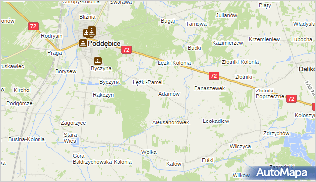 mapa Adamów gmina Poddębice, Adamów gmina Poddębice na mapie Targeo