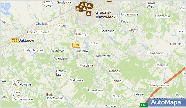 mapa Adamowizna gmina Grodzisk Mazowiecki, Adamowizna gmina Grodzisk Mazowiecki na mapie Targeo