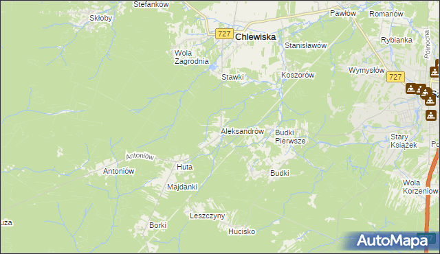 mapa Aleksandrów gmina Chlewiska, Aleksandrów gmina Chlewiska na mapie Targeo