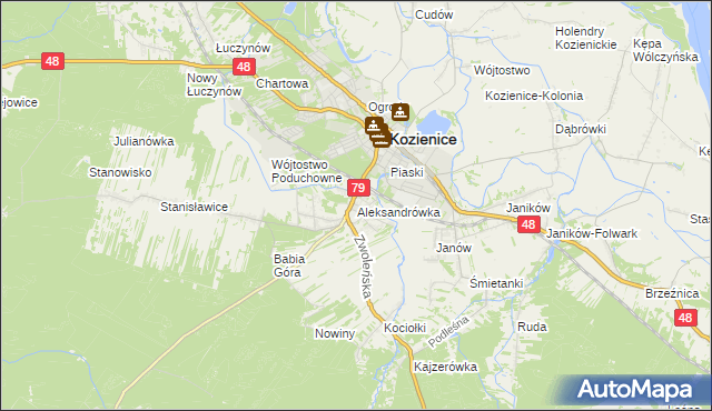 mapa Aleksandrówka gmina Kozienice, Aleksandrówka gmina Kozienice na mapie Targeo