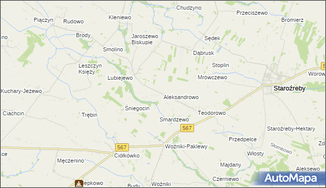 mapa Aleksandrowo gmina Staroźreby, Aleksandrowo gmina Staroźreby na mapie Targeo