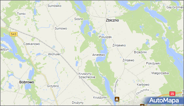 mapa Anielewo gmina Bobrowo, Anielewo gmina Bobrowo na mapie Targeo