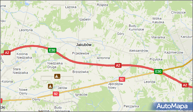 mapa Antonina gmina Jakubów, Antonina gmina Jakubów na mapie Targeo