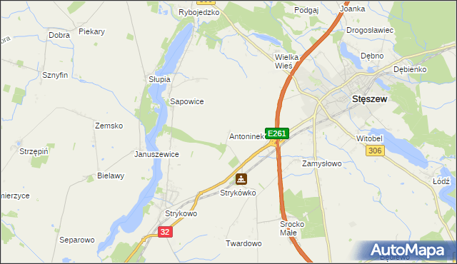 mapa Antoninek gmina Stęszew, Antoninek gmina Stęszew na mapie Targeo