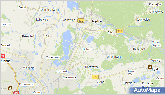mapa Babice gmina Nędza, Babice gmina Nędza na mapie Targeo