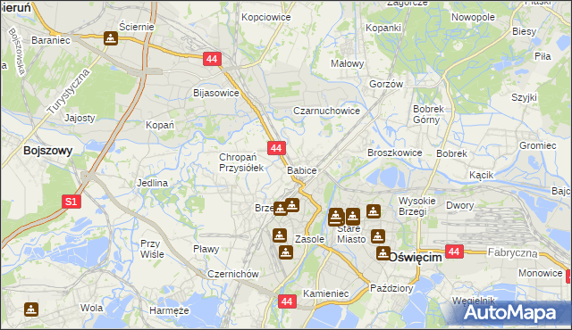 mapa Babice gmina Oświęcim, Babice gmina Oświęcim na mapie Targeo