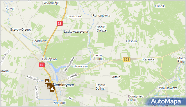 mapa Baciki Średnie, Baciki Średnie na mapie Targeo