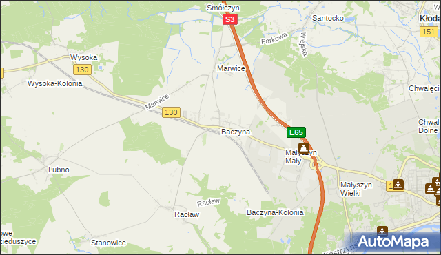 mapa Baczyna gmina Lubiszyn, Baczyna gmina Lubiszyn na mapie Targeo