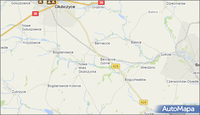mapa Bernacice Górne, Bernacice Górne na mapie Targeo