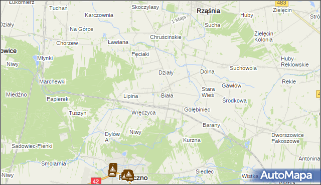 mapa Biała gmina Rząśnia, Biała gmina Rząśnia na mapie Targeo