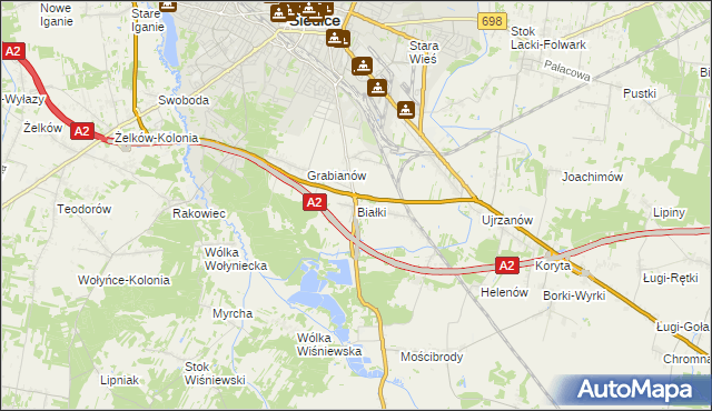 mapa Białki gmina Siedlce, Białki gmina Siedlce na mapie Targeo