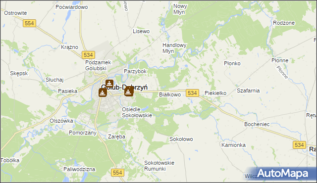 mapa Białkowo gmina Golub-Dobrzyń, Białkowo gmina Golub-Dobrzyń na mapie Targeo